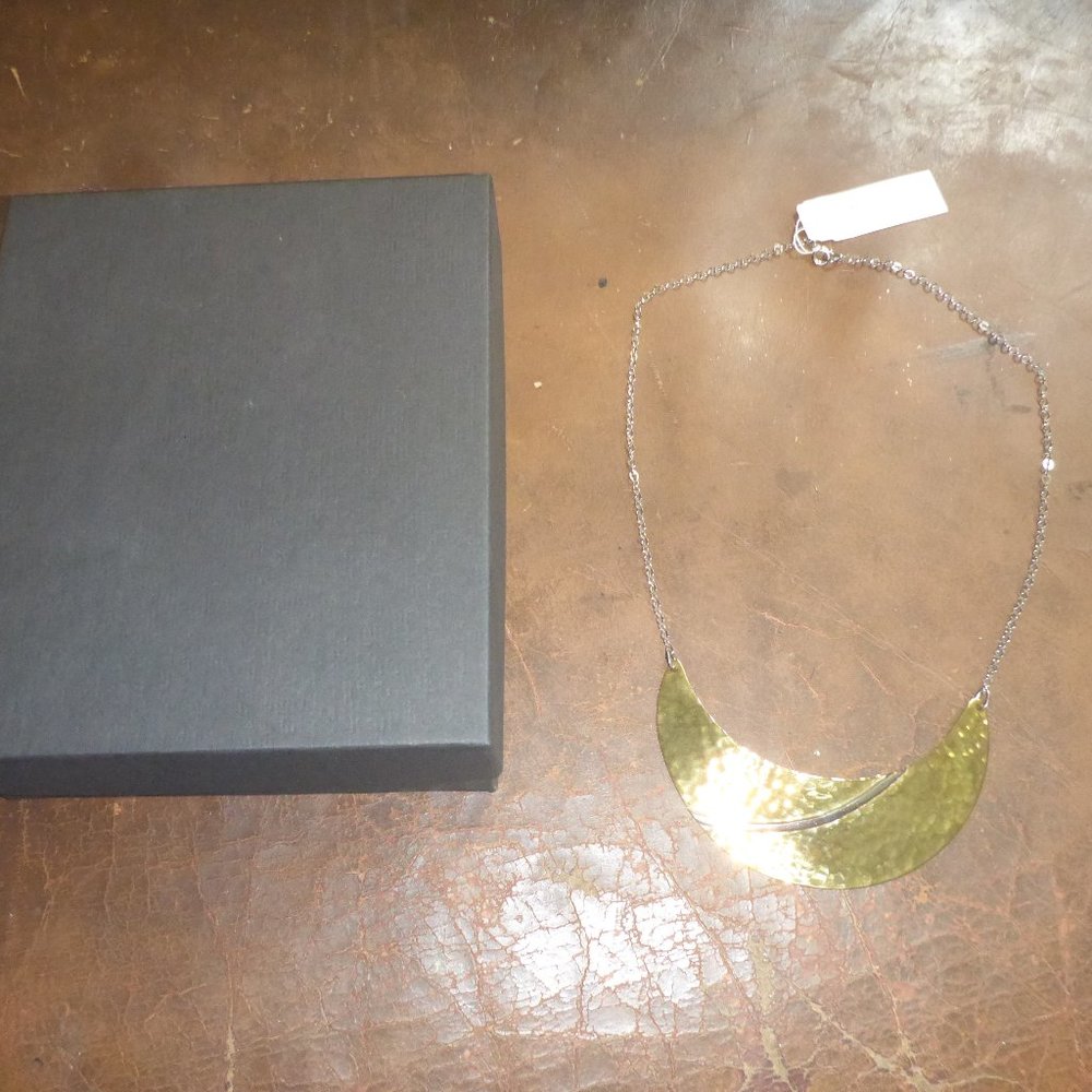 Woman's Sterling Silver Necklace w/ Large Brass Crescent Pendant
